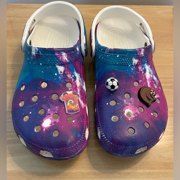 CROCS Cosmic Purple, white and Blue with Jibbitz Unisex - Picture 2 of 8